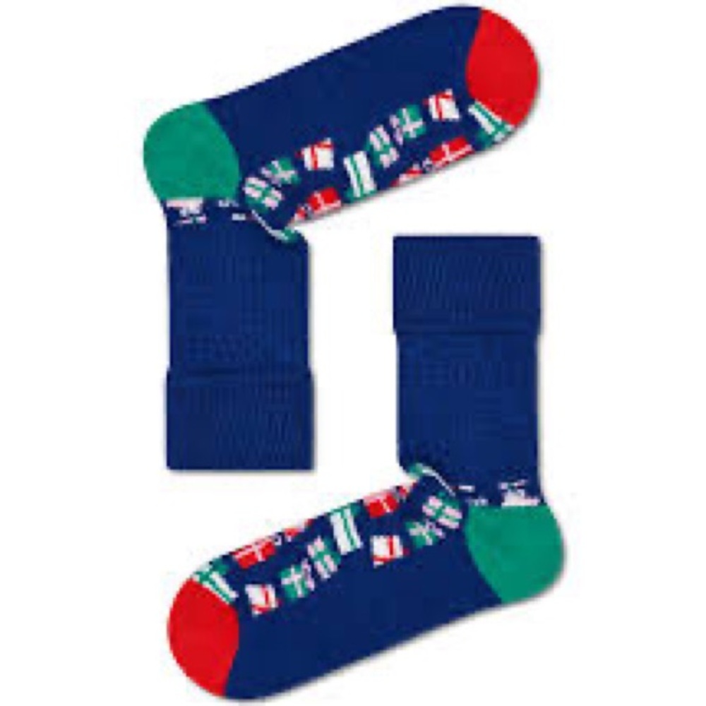 HAPPY SOCKS CUSHIONED MENS WOOL BLEND CHRISTMAS FESTIVE SOCKS BLUE MULTI OS NWOT